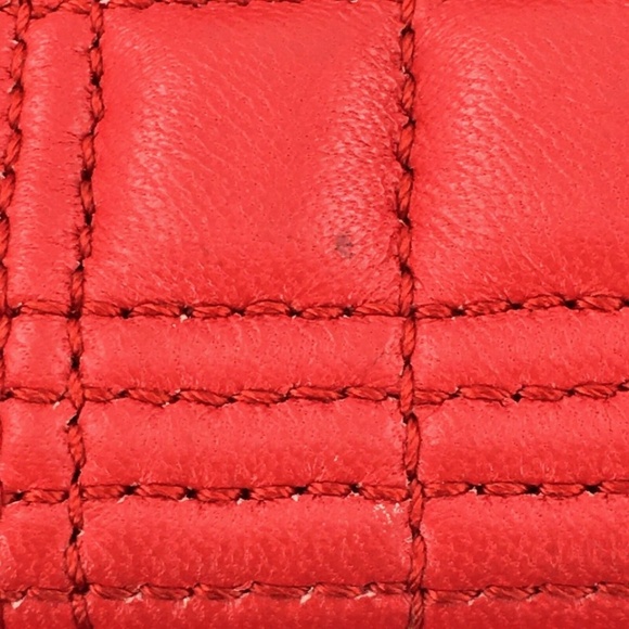 Burberry Lola Bag Bright Red Leather Quilted Check Gold Chain Strap Small - Picture 12 of 16